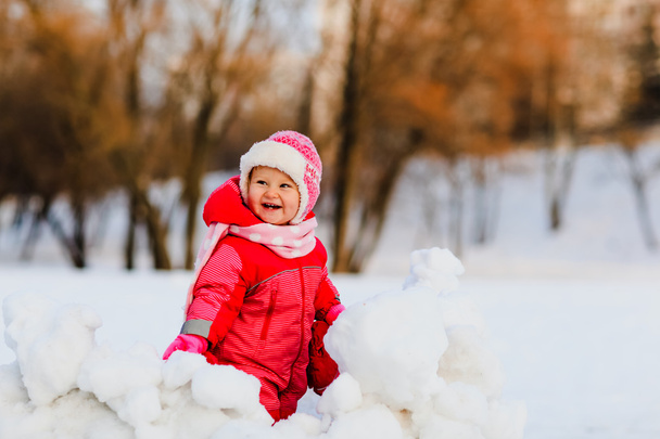 cute happy little girl play in winter - Photo, Image