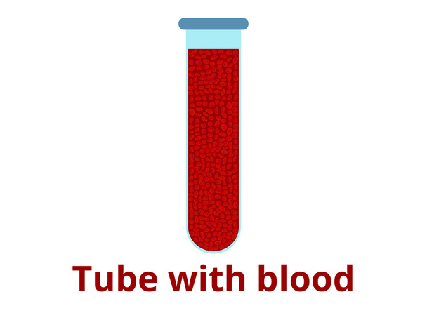Test tube with blood on a white background in a flat style. Vector illustration. - Vector, Image