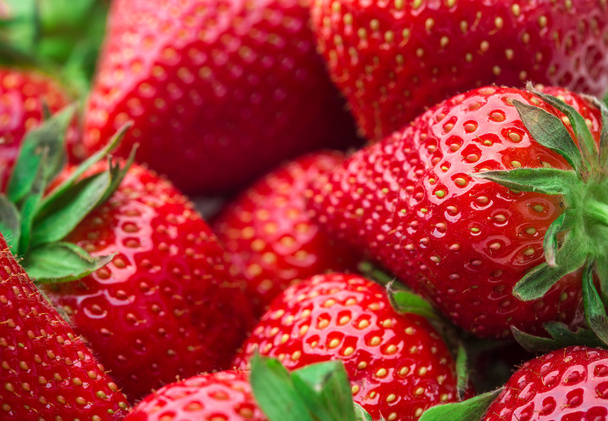 Fresh strawberry background. Ripe  in close-up. - Фото, изображение