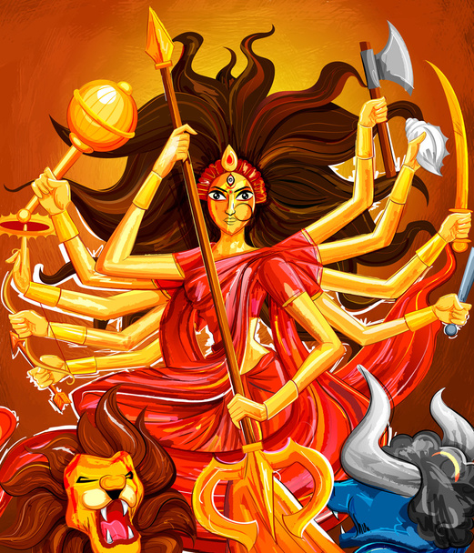 Subho Bijoya 幸せこれ Dussehra 背景で女神ドゥルガー - ベクター画像