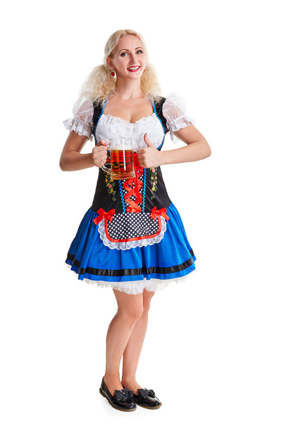 schönes junges blondes Mädchen vom Oktoberfest Bier stein - Foto, Bild