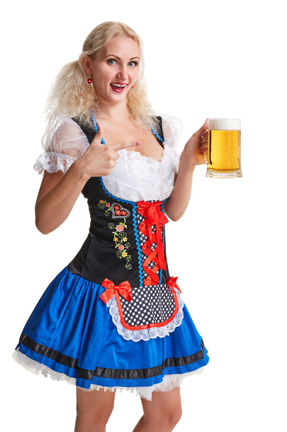 schönes junges blondes Mädchen vom Oktoberfest Bier stein - Foto, Bild