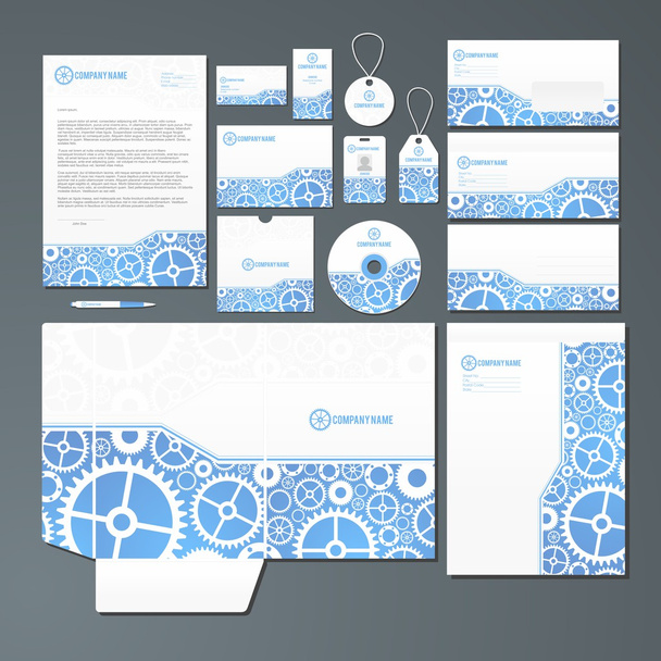 Stationery set with gears - Vector, afbeelding