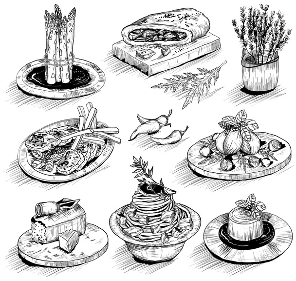 hand drawn illustration with Mediterranean food - ベクター画像