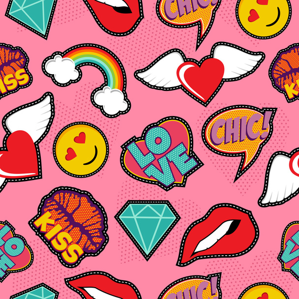 Pink pop art stitch patch seamless pattern - Vektori, kuva