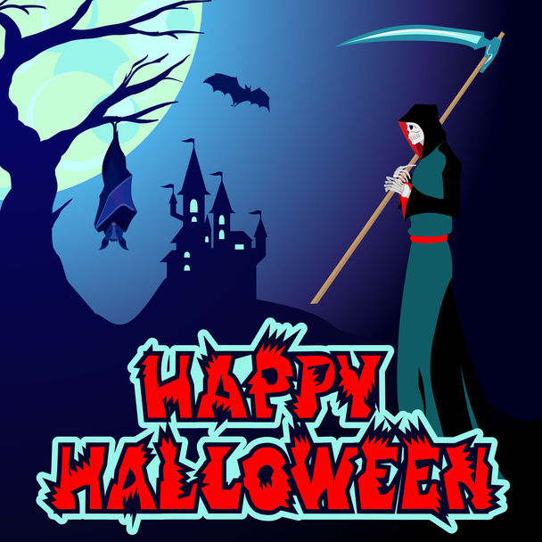 Halloween background vector illustration with silhouette haunting castle death lettering - Vector, Imagen