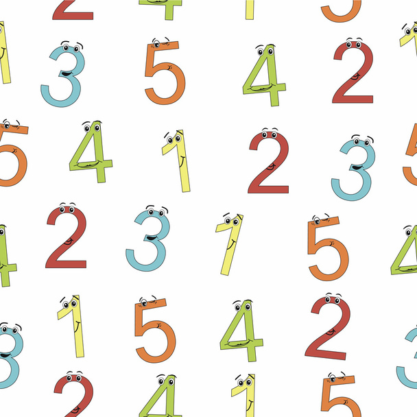 Seamless baby pattern with cute colorful numbers with eyes. - Vecteur, image