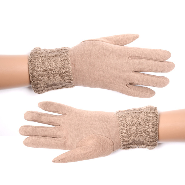 Dámské béžové rukavice izolované na bílém - Fotografie, Obrázek
