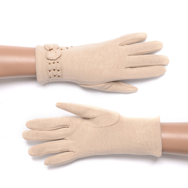 women's beige gloves isolated on white - Photo, Image