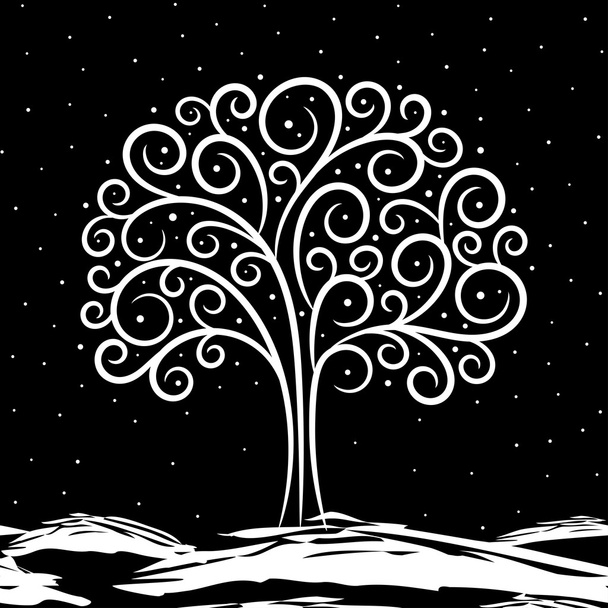  Illustration on tree in winter on black background - Vettoriali, immagini