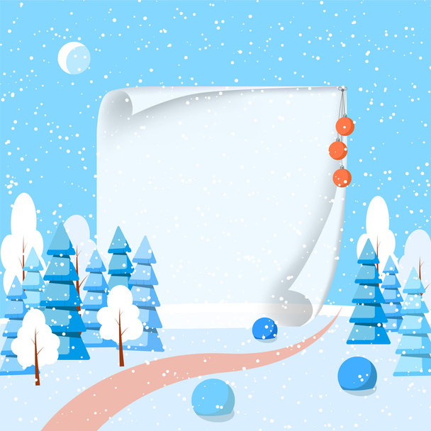 Winter horizontal Landschaft Banner mit Papier flach Stil - Vektor, Bild
