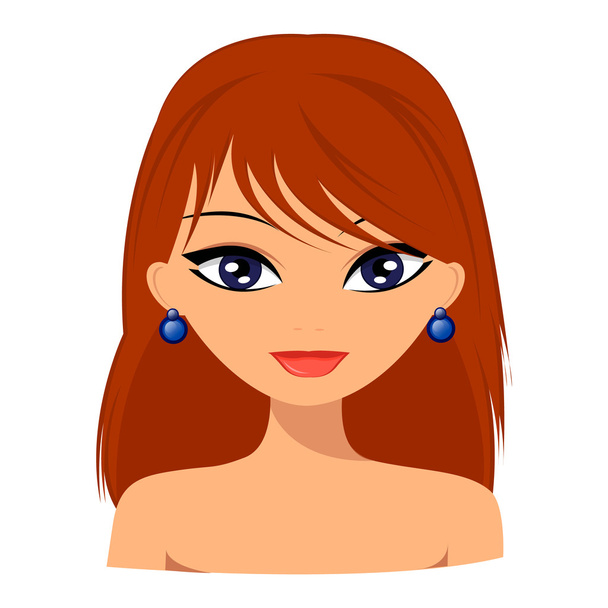 Young pretty browm hair woman with nice face and lovely hairstyle. Flat design, beauty and fashion.  - ベクター画像