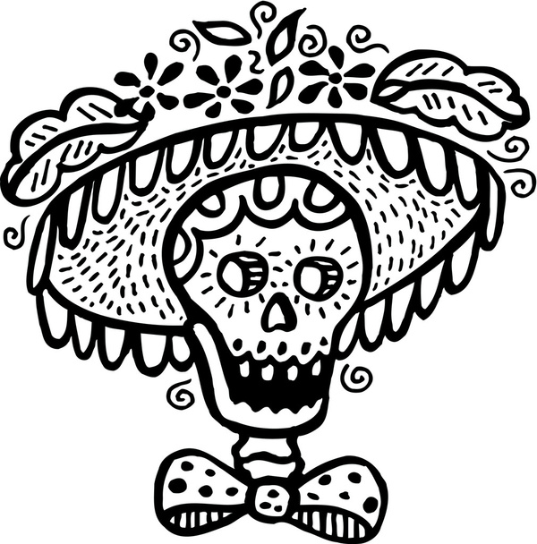 Une image en noir et blanc d'un crâne portant un chapeau
 - Photo, image