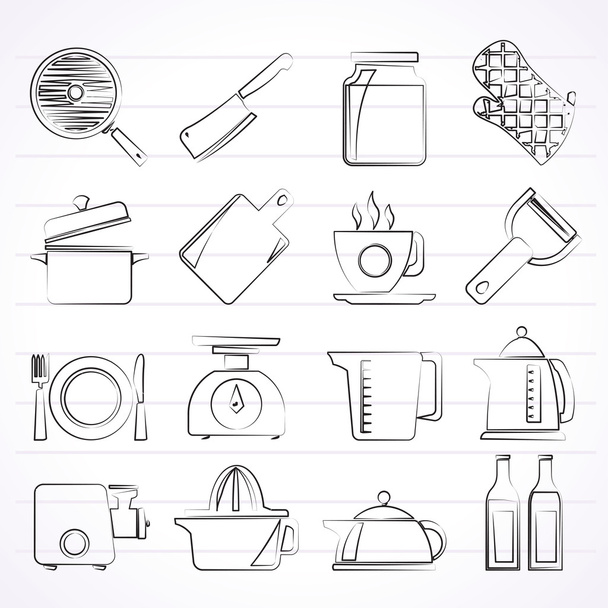 Αρχική κουζίνα εξοπλισμό εικονίδια  - Διάνυσμα, εικόνα