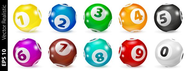 Conjunto de bolas de números de colores de lotería 0-9
 - Vector, imagen