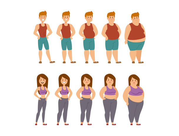 Fat cartoon people different stages vector illustration - Vector, Image
