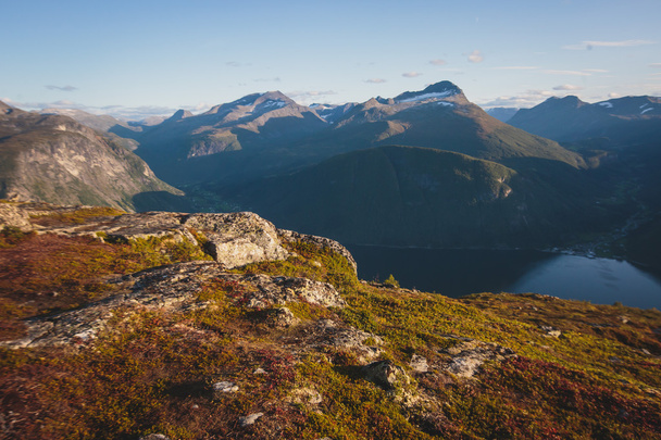 Hiking in Norway, classic norwegian scandinavian summer mountain - Фото, изображение