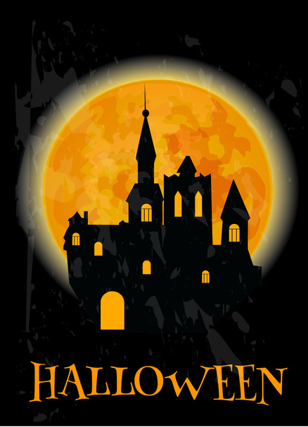 Haunted castle and full moon Halloween poster - ベクター画像