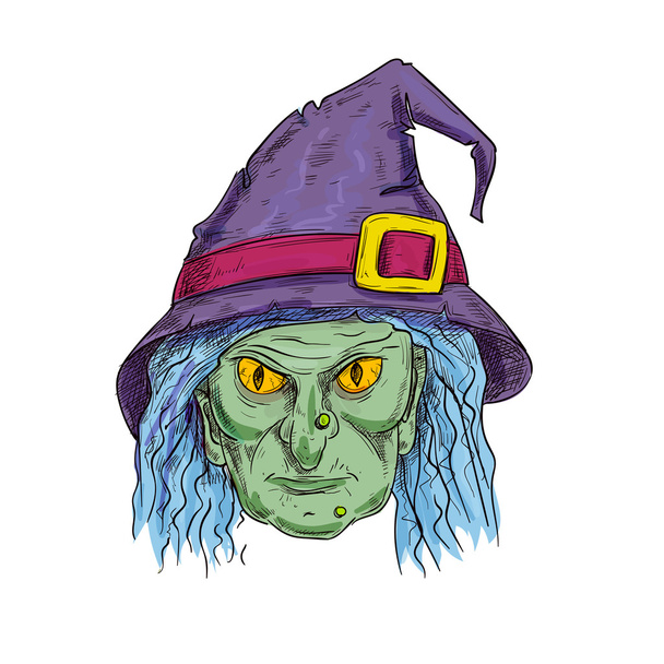 Witch head in sorcerer hat sketch icon - Wektor, obraz