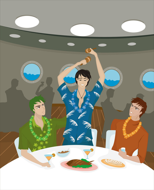 Three men at a dinner table on a cruise ship - 写真・画像