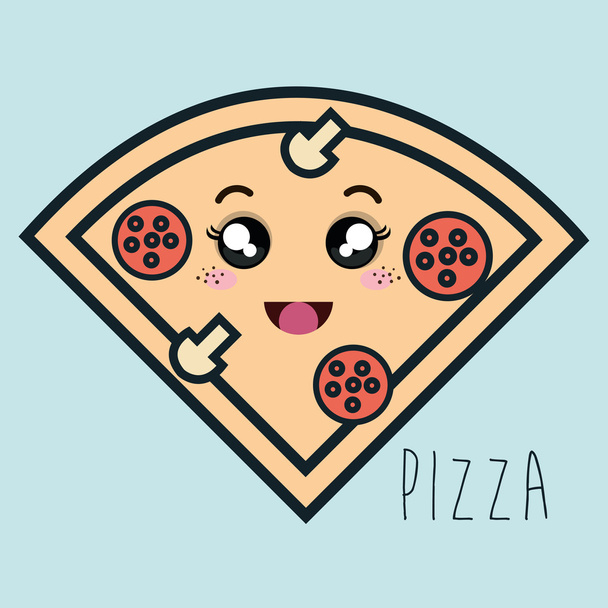 dessin animé pizza expression faciale isolé icône conception
 - Vecteur, image