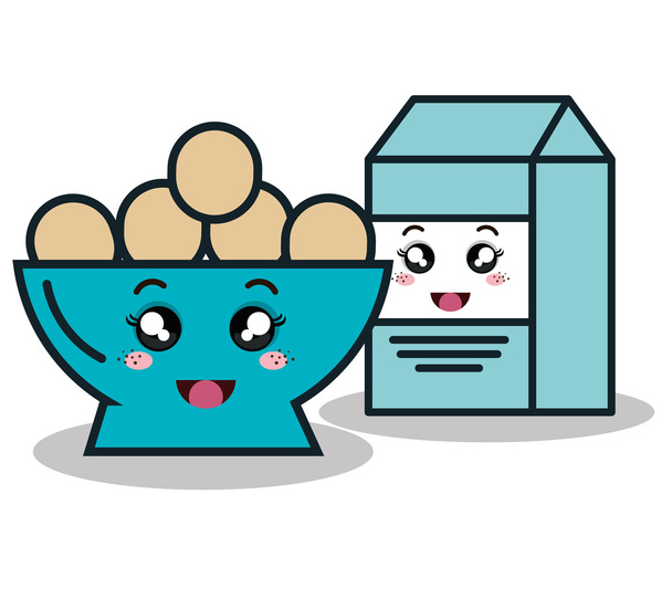tazón lleno huevos con caja leche dibujos animados aislado icono de diseño
 - Vector, Imagen