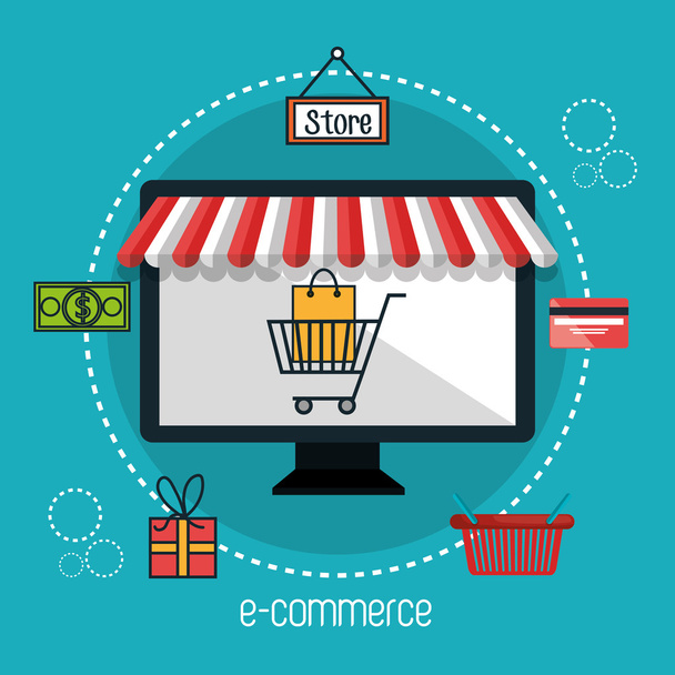 monitor e-commerce geïsoleerd winkelontwerp - Vector, afbeelding