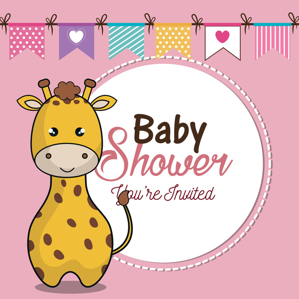 Bebek duş davetiye zürafa ile tasarım - Vektör, Görsel