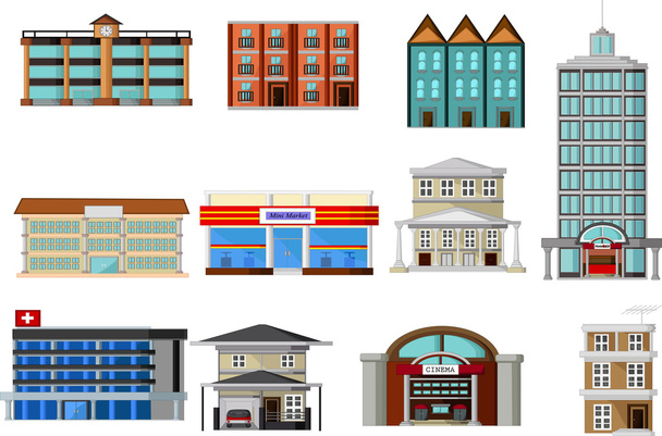 çeşitli binalar için tasarım karikatür - Fotoğraf, Görsel