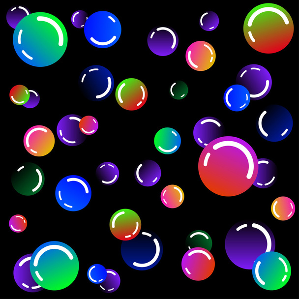 Rainbow soap bubbles - vector pattern on black background - Vettoriali, immagini