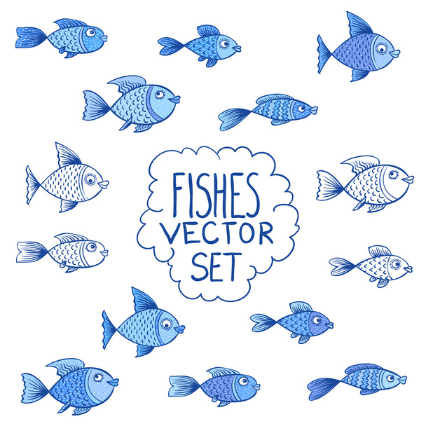 Blue fishes vector set or collection - Vector, imagen