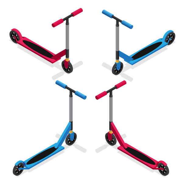 Colorful Push Kick Scooter Set. Vector - ベクター画像