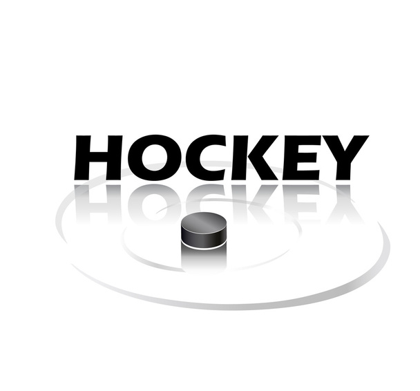 Logo hokeje. Mistrovství světa v hokeji 2018 s hokejovým pukem a stínem. Světový pohár v ledním hokeji. Kanadský Toronto, Evropa. Ikona vektoru. Leták, plakát, Tapeta, název brožury. Kanadský hokejový puk, hokejový klacek. Ruská zima - Vektor, obrázek