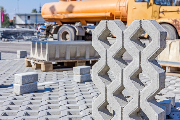 New concrete prefabricated drainage parts for parking lot at bui - Photo, Image