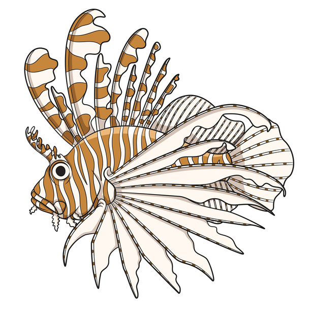 Color illustration lionfish. Vector objects on a white - Vektori, kuva