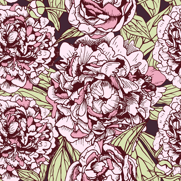 floral seamless pattern with beautiful peonies - Vector, Image