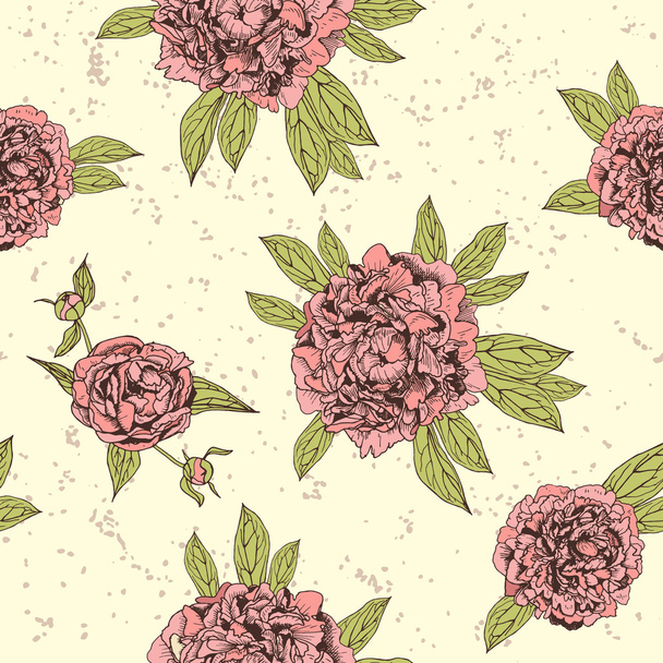 floral seamless pattern with beautiful peonies - Vector, Imagen