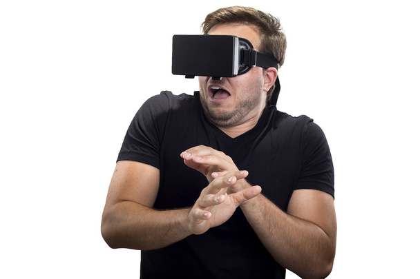 Man wearing a Virtual Reality headset - Photo, Image