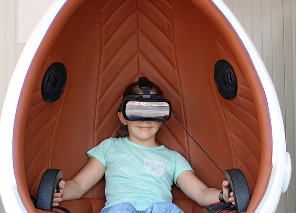 little girl with virtual reality headset play video game - Photo, Image