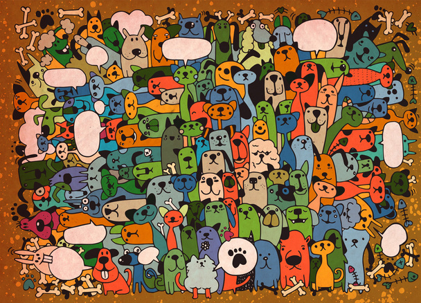 動物。猫と犬のベクトル パターン。手描き落書きペット - ベクター画像