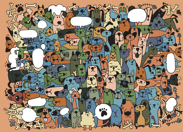 Tiere. Katzen und Hunde Vektormuster. handgezeichnete Doodles Haustiere - Vektor, Bild