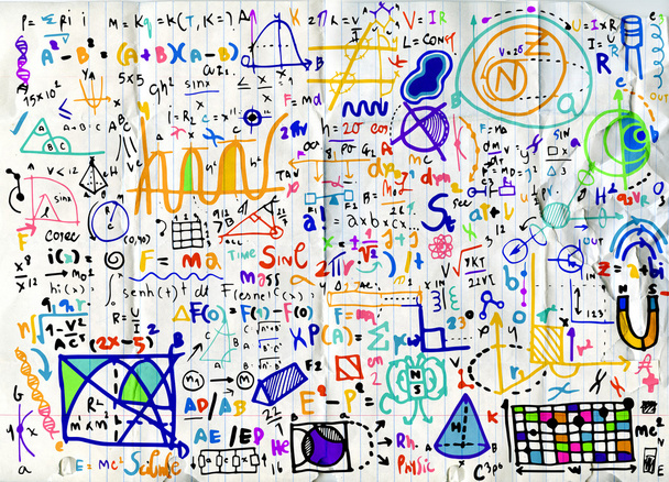 Formule fisiche e fenomeni su carta nota. illu disegnato a mano
 - Vettoriali, immagini