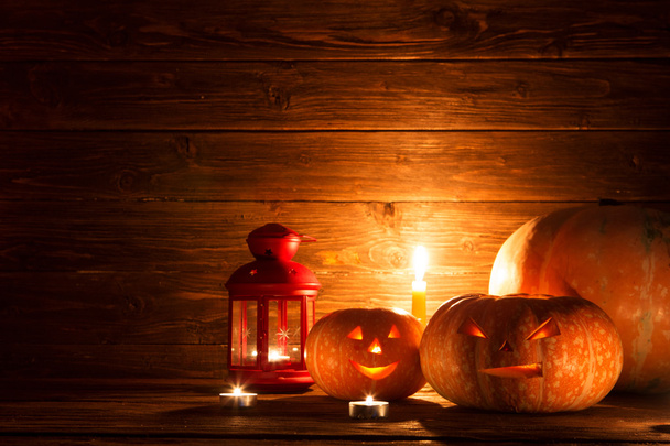 Pumpkins on wooden background with copy space - Foto, Imagem