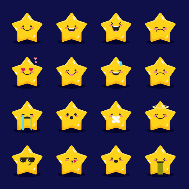 Vector star emoticons collection. Cute emoji set - Wektor, obraz