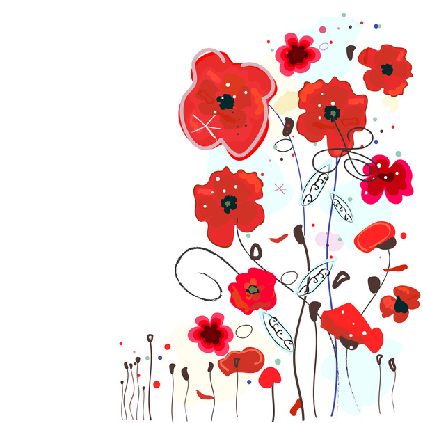 Decoratieve rode papaver bloemen abstracte achtergrond wenskaart. Rode papavers aquarel vector illustratie achtergrond - Vector, afbeelding