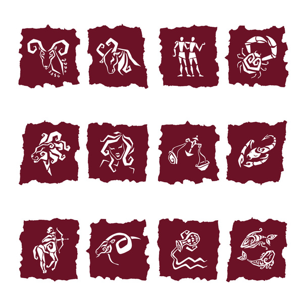 Zodiac sign silhouettes, set of horoscope symbols - Vector, Image