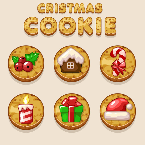 Set de galletas de Navidad de dibujos animados, iconos de alimentos biskvit
 - Vector, Imagen