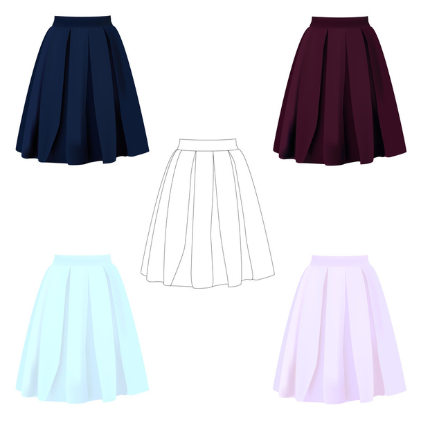 High realistick vector skirt illustration in blue, pink, marsal colors and silhouette - Vektör, Görsel