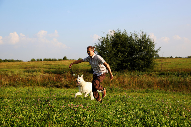 Man playing with dog  - 写真・画像