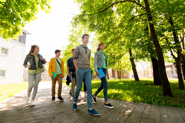 groep gelukkige tiener studenten buiten wandelen - Foto, afbeelding